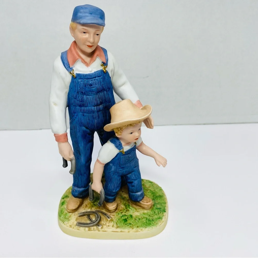 Denim Days Horseshoes Homco Vintage  #8808 Porcelain Dad & Danny Play Horseshoes